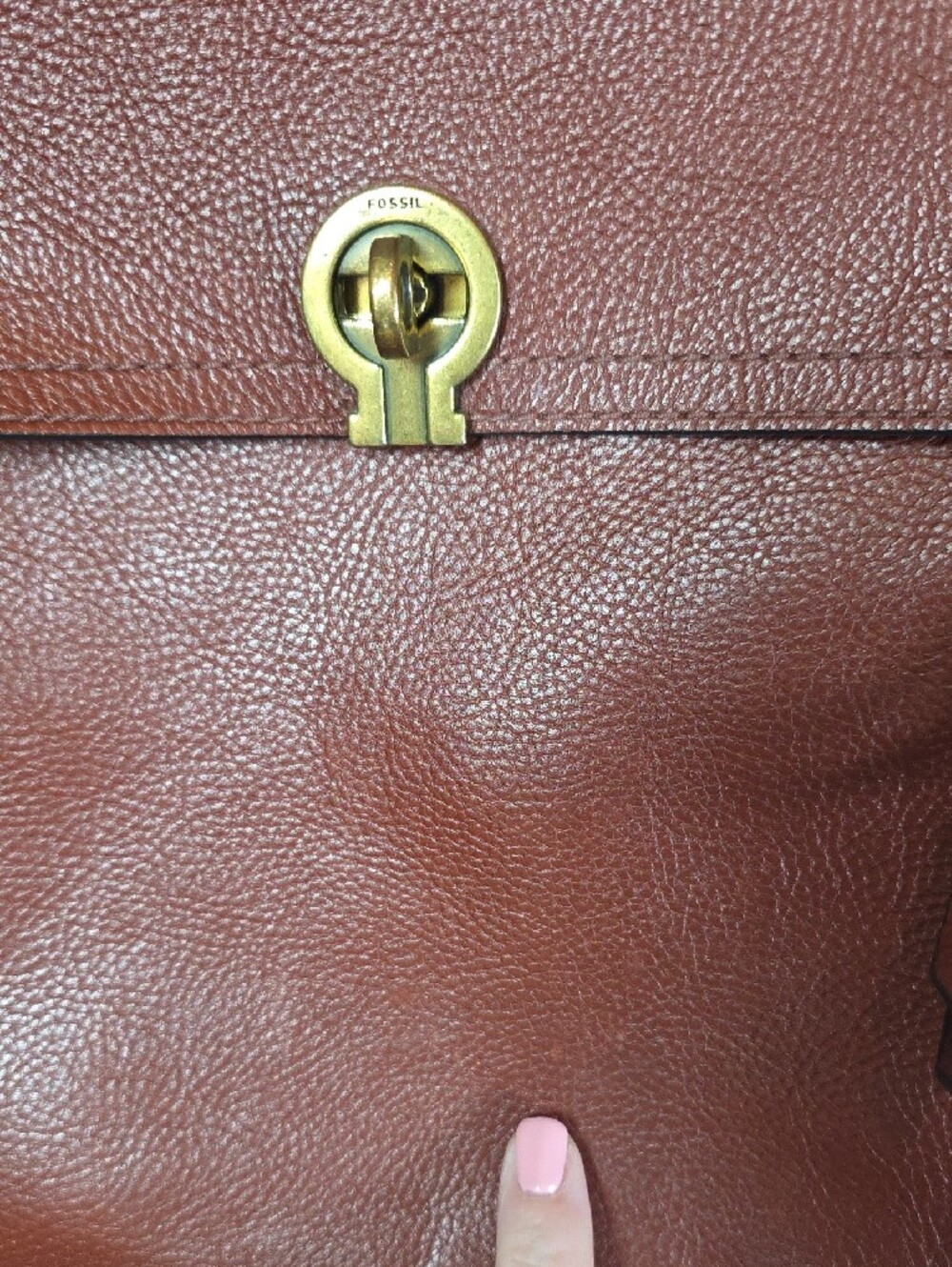 Fossil Amelia Brown Pebbled Leather Convertible Backpack Top Handle Bag Gold Key - Picture 4 of 16